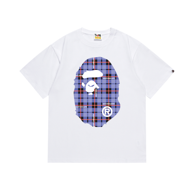 Bape Double-sided black blue red large plaid letter printing Tee 2 colors