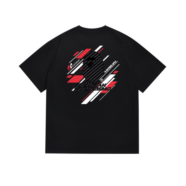 Bape Colorful Lines Big Ape Head Back Small Head Letter Print Tee 2 colors