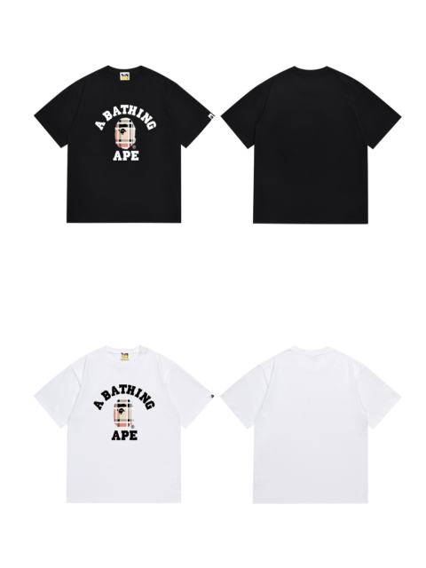 Bape Plaid Small ape man head pattern letter Tee 2 colors