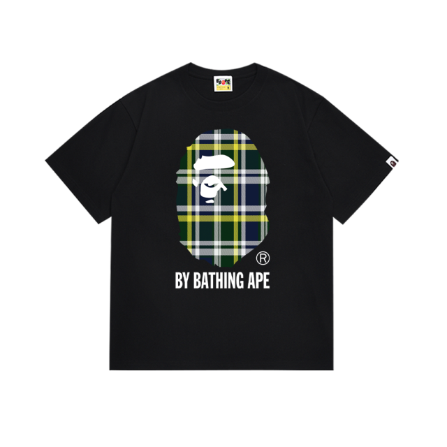 Bape Plaid Big Ape Head Letter Print Tee 4 colors