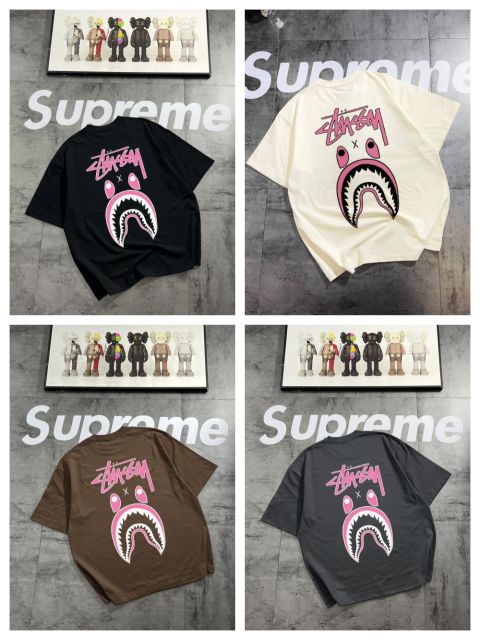 Bape Co-branded Shark's Mouth Letter Print tee 4 colors