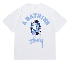 Bape STU Co-Branded White Blue Black Reorganized Ape Small Head Letter Print Tee 5 colors