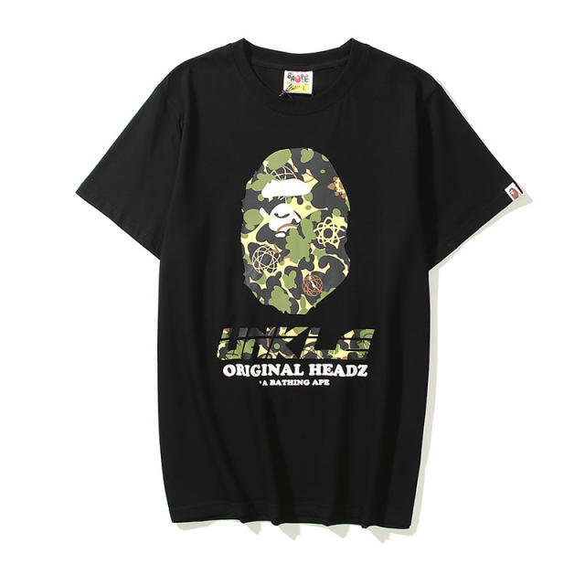 Bape Camouflage Yellow Green Black Ape Head Letter Print tee 2 colors