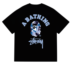 Bape STU Co-Branded White Blue Black Reorganized Ape Small Head Letter Print Tee 5 colors