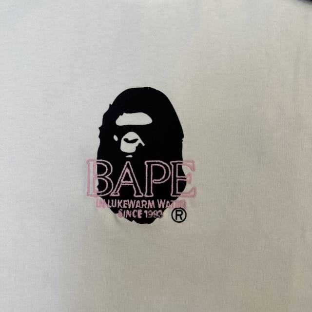1:1 Quality Bape Embroidered Pink Letter Print Tee 2 colors