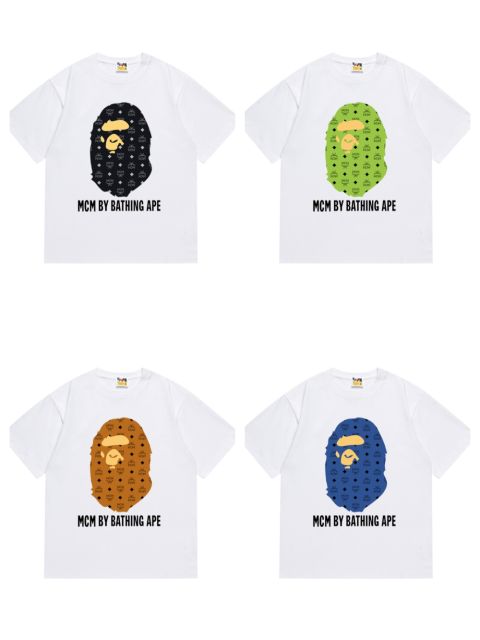 Bape MCM Diamond Block Pattern Ape Head Tee 4 colors