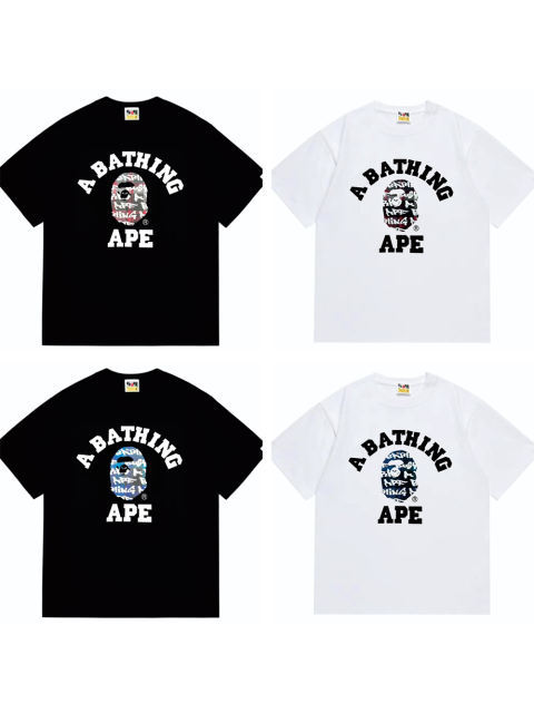 Bape Lettered Graffiti Plaid Ape Head Tee 4 colors