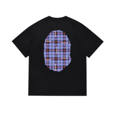 Bape Double-sided black blue red large plaid letter printing Tee 2 colors