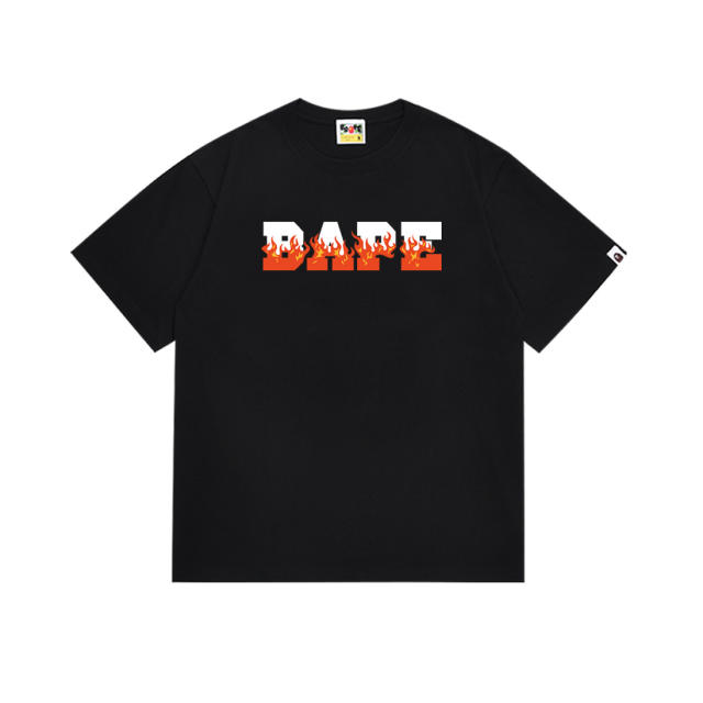 Bape Flame Letter Print Solid Color Tee 4 colors