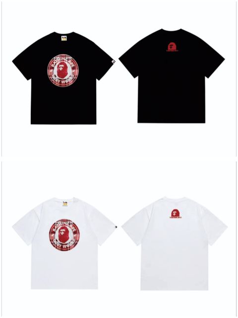 Bape Circle Badge Plaid Ape Head Tee 2 colors