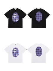 Bape Double-sided black blue red large plaid letter printing Tee 2 colors