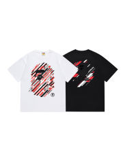 Bape Colorful Lines Big Ape Head Back Small Head Letter Print Tee 2 colors
