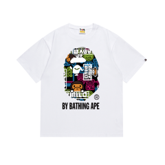 Bape Colorful Cartoon Pattern Monkey Ape Head Letter Printed Tee 2 colors