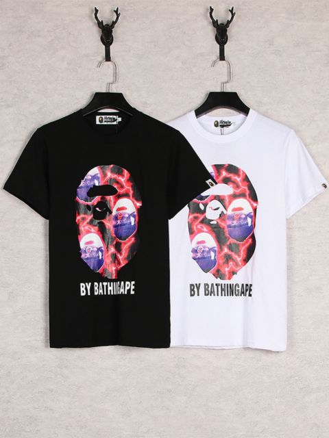 Bape Red Lightning Ape Head Print tee 2 colors