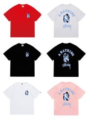Bape STU Co-Branded White Blue Black Reorganized Ape Small Head Letter Print Tee 5 colors