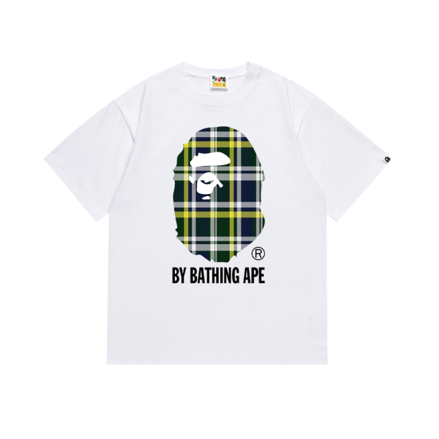 Bape Plaid Big Ape Head Letter Print Tee 4 colors
