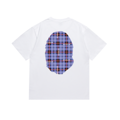 Bape Double-sided black blue red large plaid letter printing Tee 2 colors