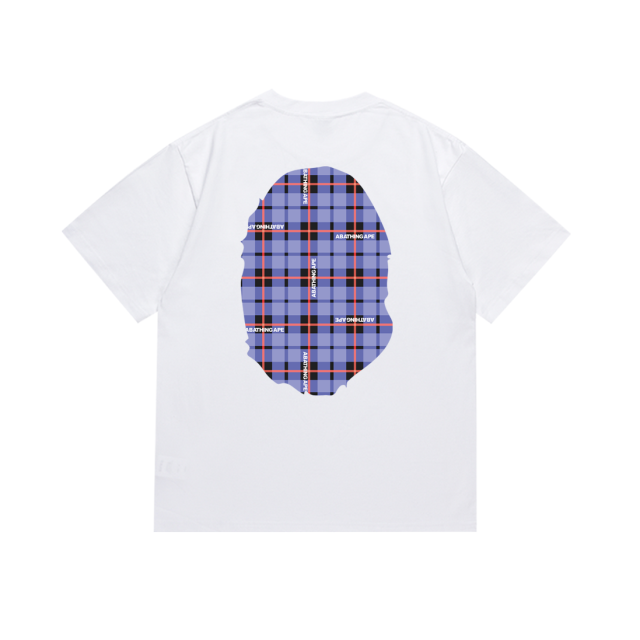 Bape Double-sided black blue red large plaid letter printing Tee 2 colors