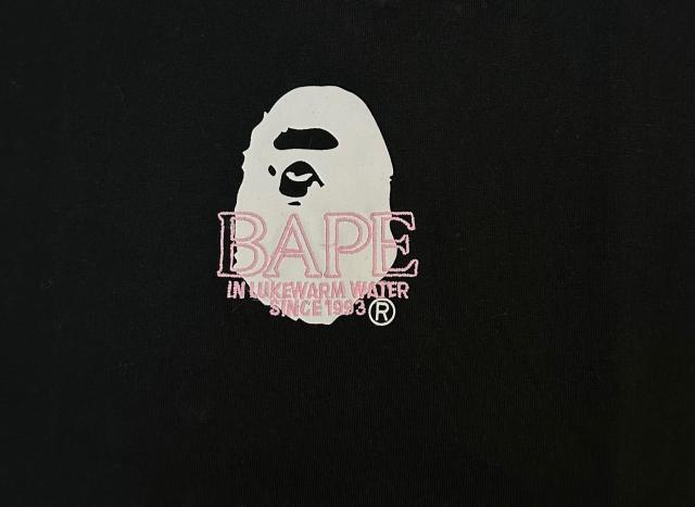 1:1 Quality Bape Embroidered Pink Letter Print Tee 2 colors