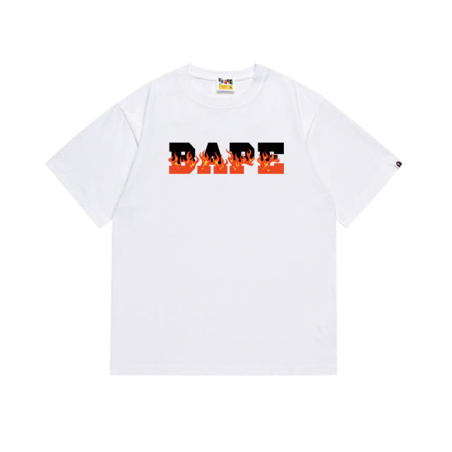 Bape Flame Letter Print Solid Color Tee 4 colors