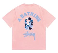 Bape STU Co-Branded White Blue Black Reorganized Ape Small Head Letter Print Tee 5 colors