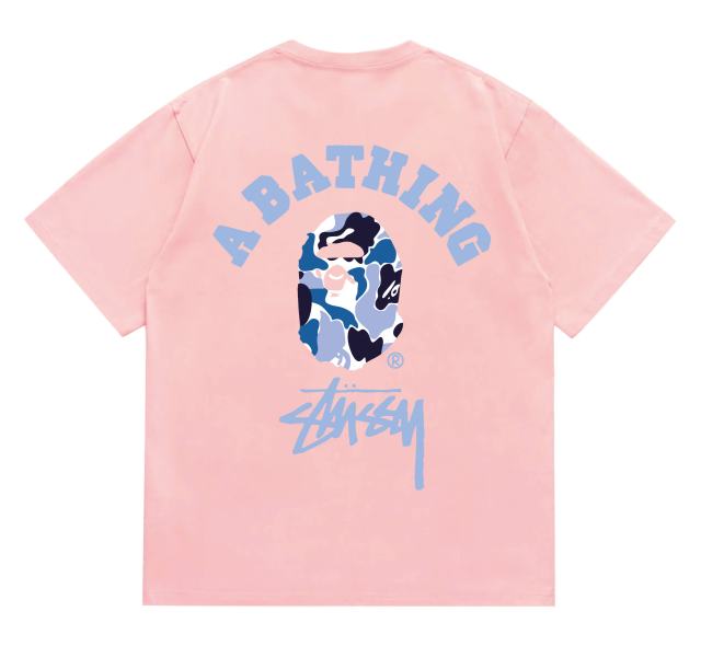 Bape STU Co-Branded White Blue Black Reorganized Ape Small Head Letter Print Tee 5 colors