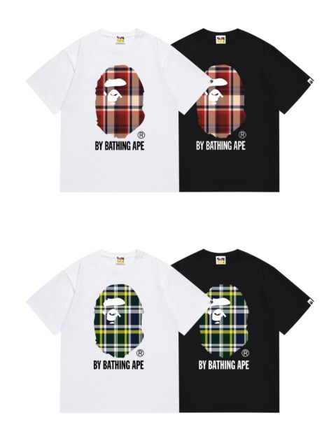 Bape Plaid Big Ape Head Letter Print Tee 4 colors