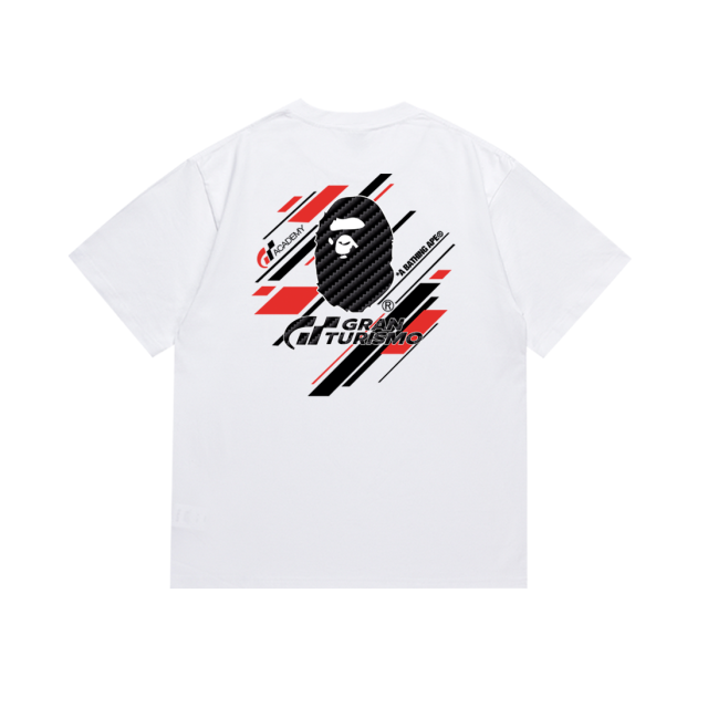 Bape Colorful Lines Big Ape Head Back Small Head Letter Print Tee 2 colors