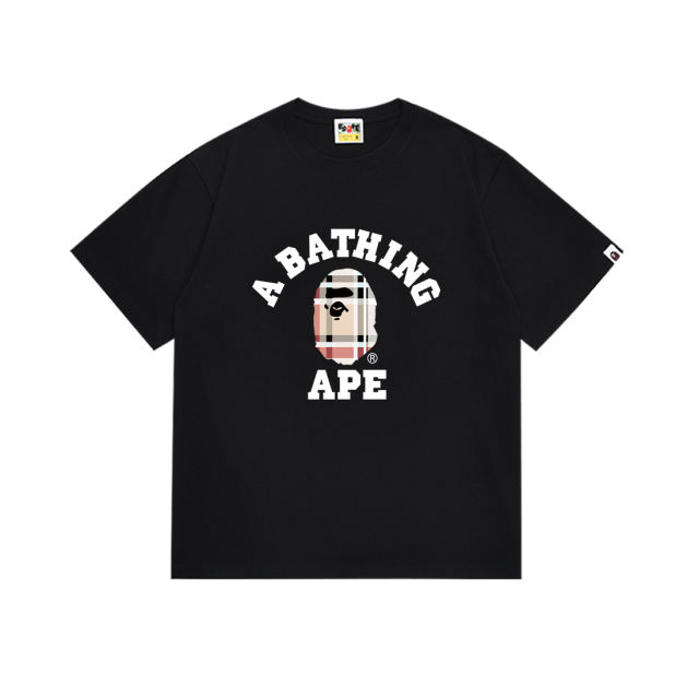 Bape Plaid Small ape man head pattern letter Tee 2 colors