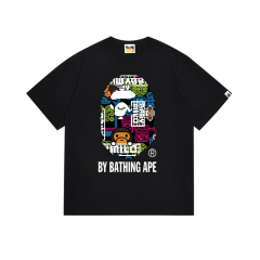 Bape Colorful Cartoon Pattern Monkey Ape Head Letter Printed Tee 2 colors