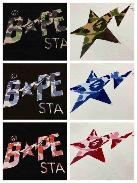 Bape STA Camouflage Lightning Star Letter Tee 6 colors