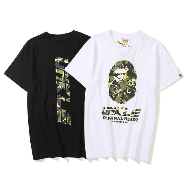 Bape Camouflage Yellow Green Black Ape Head Letter Print tee 2 colors