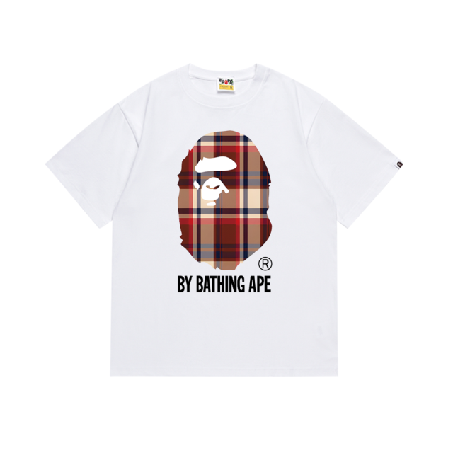 Bape Plaid Big Ape Head Letter Print Tee 4 colors