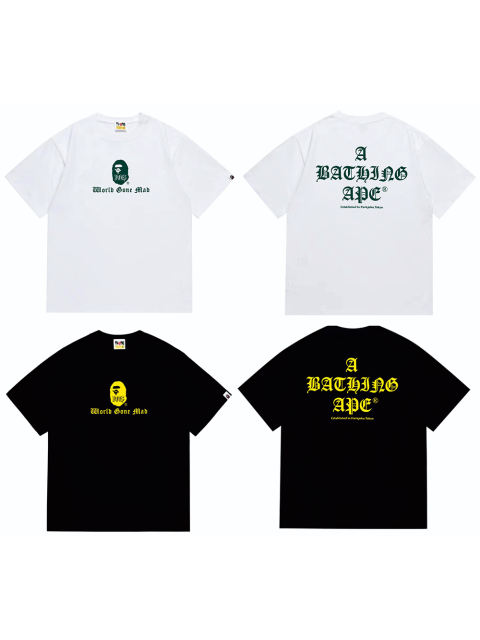 Bape 1993 Colorblock Ape Head Back Gothic Letter Print Tee 2 colors