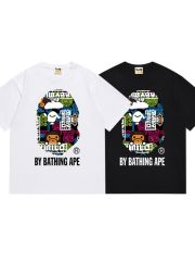 Bape Colorful Cartoon Pattern Monkey Ape Head Letter Printed Tee 2 colors