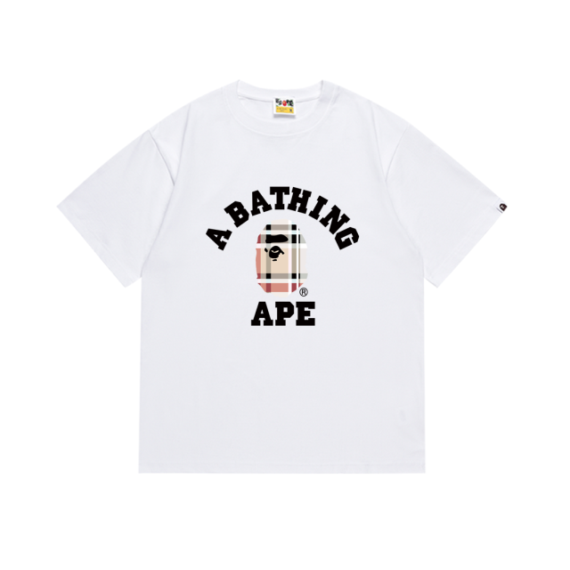 Bape Plaid Small ape man head pattern letter Tee 2 colors