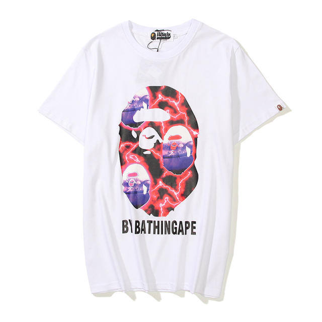 Bape Red Lightning Ape Head Print tee 2 colors