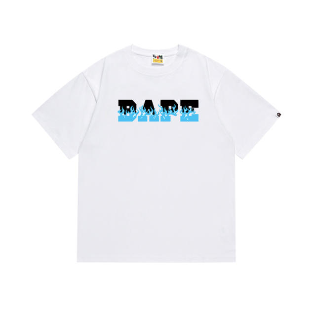 Bape Flame Letter Print Solid Color Tee 4 colors
