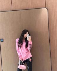 1:1 quality CH Pink Big Horseshoe Sanskrit Letter Sleeve Arm Cross Long Sleeve T-shirt