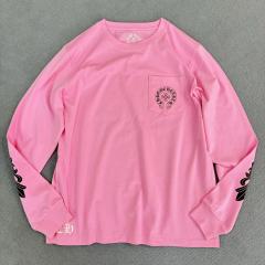 1:1 quality CH Pink Big Horseshoe Sanskrit Letter Sleeve Arm Cross Long Sleeve T-shirt