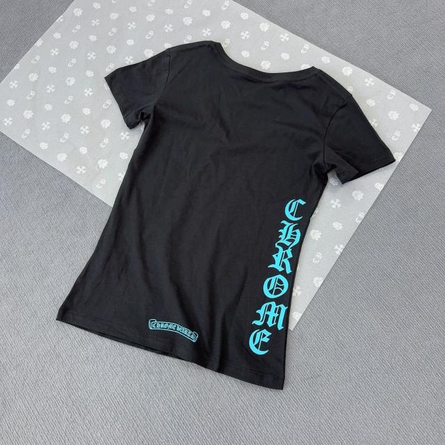 1:1 quality CH Blue Letter Print V-Neck Tee for girls