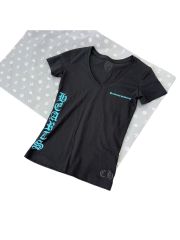 1:1 quality CH Blue Letter Print V-Neck Tee for girls