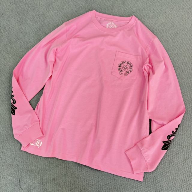1:1 quality CH Pink Big Horseshoe Sanskrit Letter Sleeve Arm Cross Long Sleeve T-shirt