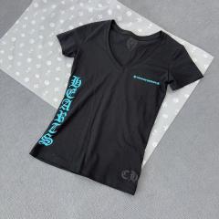 1:1 quality CH Blue Letter Print V-Neck Tee for girls