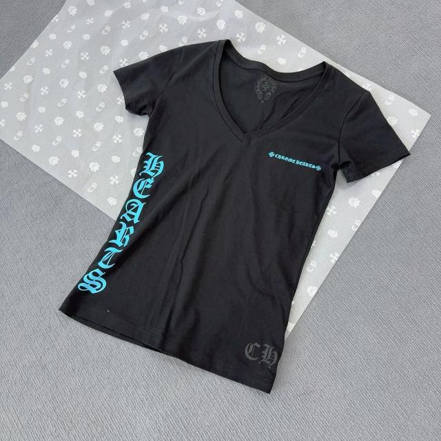 1:1 quality CH Blue Letter Print V-Neck Tee for girls
