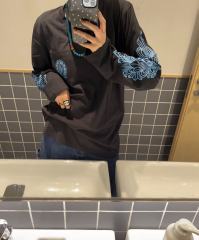 1:1 quality CH Blue horseshoe flower arm long sleeve T-shirt