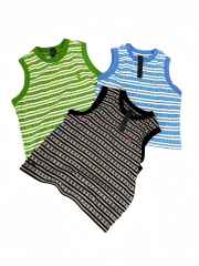 1:1 quality CH Embroidered Sword Stripe Short Sleeve Vest 3 colors for girls