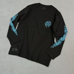1:1 quality CH Blue horseshoe flower arm long sleeve T-shirt