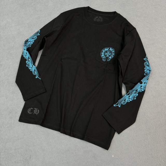 1:1 quality CH Blue horseshoe flower arm long sleeve T-shirt