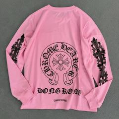 1:1 quality CH Pink Big Horseshoe Sanskrit Letter Sleeve Arm Cross Long Sleeve T-shirt